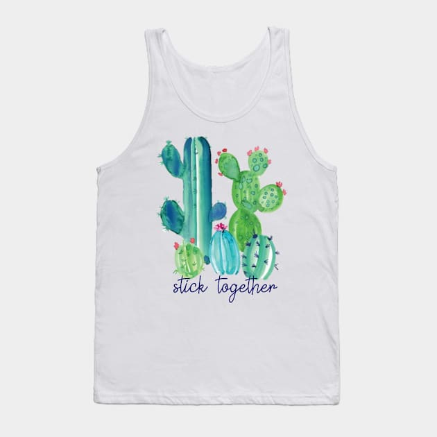 Stick Together Watercolor Cacti Tank Top by annmariestowe